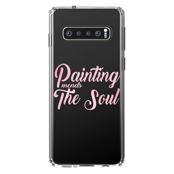 DistinctInk Clear Shockproof Hybrid Case for Samsung Galaxy S10+ PLUS (6.4" Screen) - TPU Bumper Acrylic Back Tempered Glass Screen Protector - Painting Mends the Soul