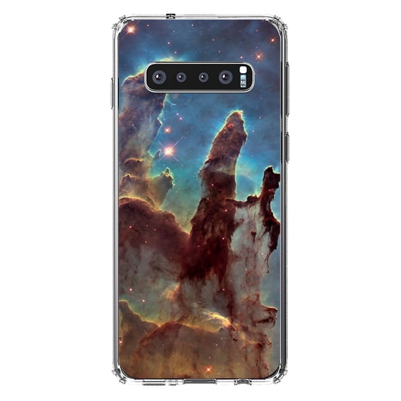 DistinctInk Clear Shockproof Hybrid Case for Samsung Galaxy S10+ PLUS(6.4" Screen) - TPU Bumper, Acrylic Back, Tempered Glass Screen Protector - Pillars of Creation -Astronomy