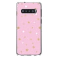 thumbnail image 1 of DistinctInk Clear Shockproof Hybrid Case for Samsung Galaxy S10+ PLUS(6.4" Screen) - TPU Bumper, Acrylic Back, Tempered Glass Screen Protector - Pink & Gold Print - Stars Pattern, 1 of 2