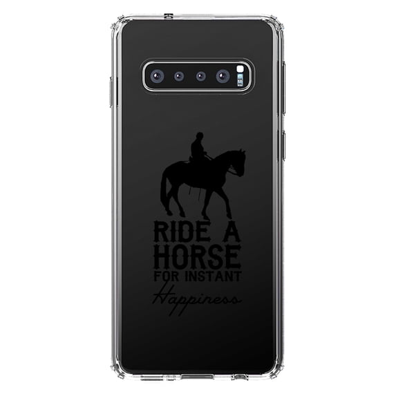 DistinctInk Clear Shockproof Hybrid Case for Samsung Galaxy S10+ PLUS (6.4" Screen) - TPU Bumper Acrylic Back Tempered Glass Screen Protector - Ride A Horse for Instant Happiness