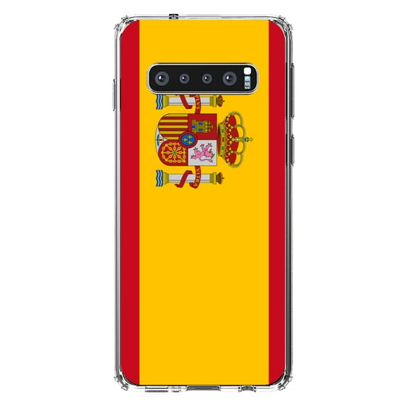 DistinctInk Clear Shockproof Hybrid Case for Samsung Galaxy S10+ PLUS(6.4" Screen) - TPU Bumper, Acrylic Back, Tempered Glass Screen Protector - Spain Spanish Flag Red Yellow -Spain