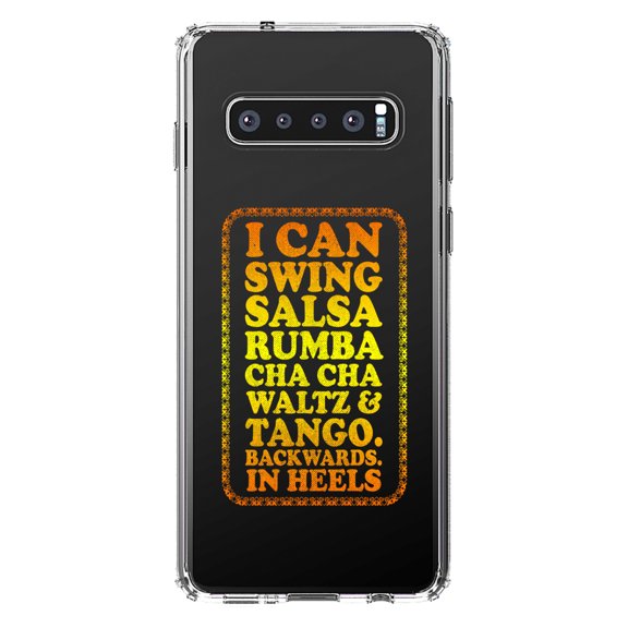DistinctInk Clear Shockproof Hybrid Case for Samsung Galaxy S10+ PLUS (6.4" Screen) - TPU Bumper Acrylic Back Tempered Glass Screen Protector - Swing Salsa Rumba Cha Cha Waltz in Heels