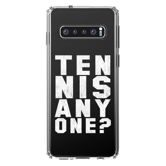 DistinctInk Clear Shockproof Hybrid Case for Samsung Galaxy S10+ PLUS (6.4" Screen) - TPU Bumper Acrylic Back Tempered Glass Screen Protector - Tennis Anyone?