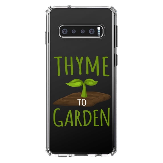 DistinctInk Clear Shockproof Hybrid Case for Samsung Galaxy S10+ PLUS (6.4" Screen) - TPU Bumper Acrylic Back Tempered Glass Screen Protector - Thyme to Garden