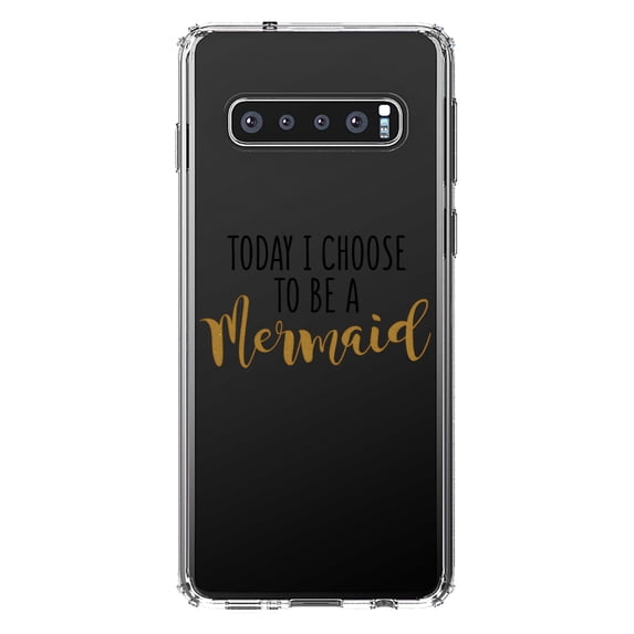 DistinctInk Clear Shockproof Hybrid Case for Samsung Galaxy S10+ PLUS (6.4" Screen) - TPU Bumper Acrylic Back Tempered Glass Screen Protector - Today I Choose to be a Mermaid