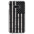 thumbnail image 1 of DistinctInk Clear Shockproof Hybrid Case for Samsung Galaxy S10e (5.8" Screen) - TPU Bumper, Acrylic Back, Tempered Glass Screen Protector - Black Grey US Flag United States - America, 1 of 2