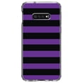 thumbnail image 1 of DistinctInk Clear Shockproof Hybrid Case for Samsung Galaxy S10e (5.8" Screen) - TPU Bumper, Acrylic Back, Tempered Glass Screen Protector - Black & Purple Bold Horizontal Stripes, 1 of 2