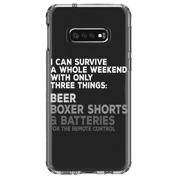 DistinctInk Clear Shockproof Hybrid Case for Samsung Galaxy S10e (5.8" Screen) - TPU Bumper Acrylic Back Tempered Glass Screen Protector - Can Survive with Only Beer Boxers Batteries