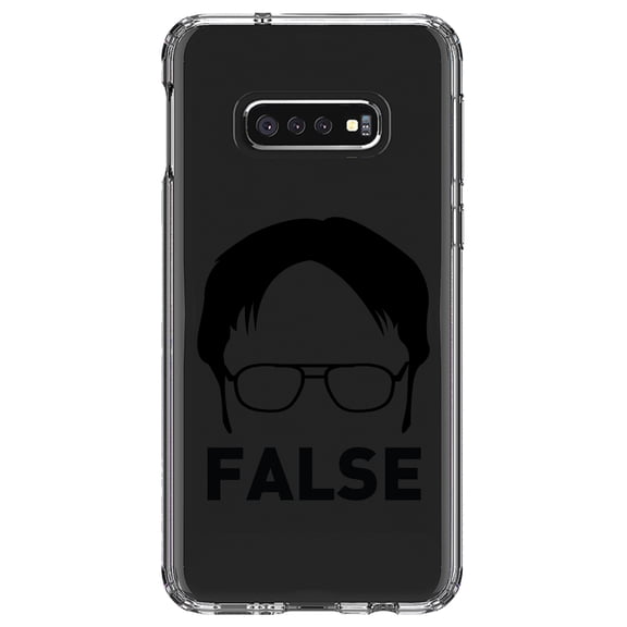 DistinctInk Clear Shockproof Hybrid Case for Samsung Galaxy S10e (5.8" Screen) - TPU Bumper Acrylic Back Tempered Glass Screen Protector - Dwight Silhouette - FALSE