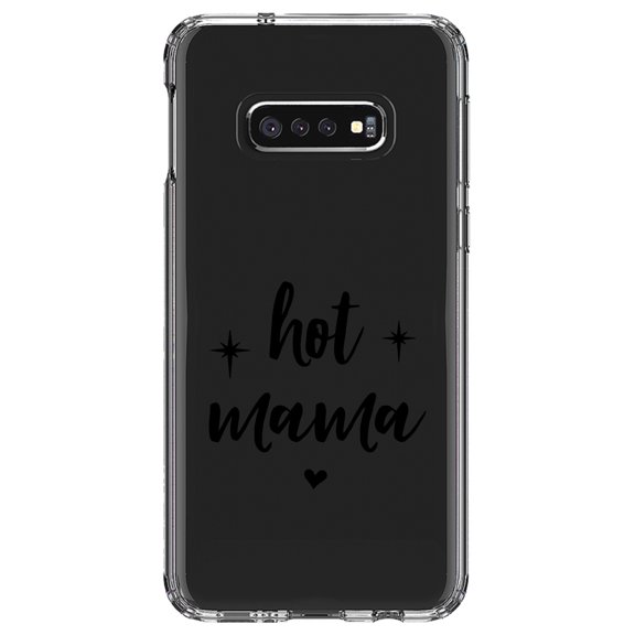 DistinctInk Clear Shockproof Hybrid Case for Samsung Galaxy S10e (5.8" Screen) - TPU Bumper Acrylic Back Tempered Glass Screen Protector - Hot Mama - Stars, Heart
