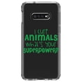 thumbnail image 1 of DistinctInk Clear Shockproof Hybrid Case for Samsung Galaxy S10e (5.8" Screen) - TPU Bumper Acrylic Back Tempered Glass Screen Protector - I Cure Animals What's Your Superpower, 1 of 2