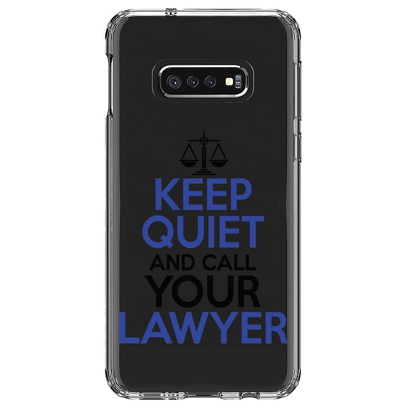 DistinctInk Clear Shockproof Hybrid Case for Samsung Galaxy S10e (5.8" Screen) - TPU Bumper Acrylic Back Tempered Glass Screen Protector - Keep Quite & Call Your Lawyer