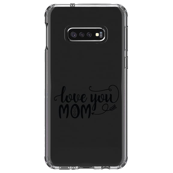 DistinctInk Clear Shockproof Hybrid Case for Samsung Galaxy S10e (5.8" Screen) - TPU Bumper Acrylic Back Tempered Glass Screen Protector - Love You Mom - Hearts, Arrow