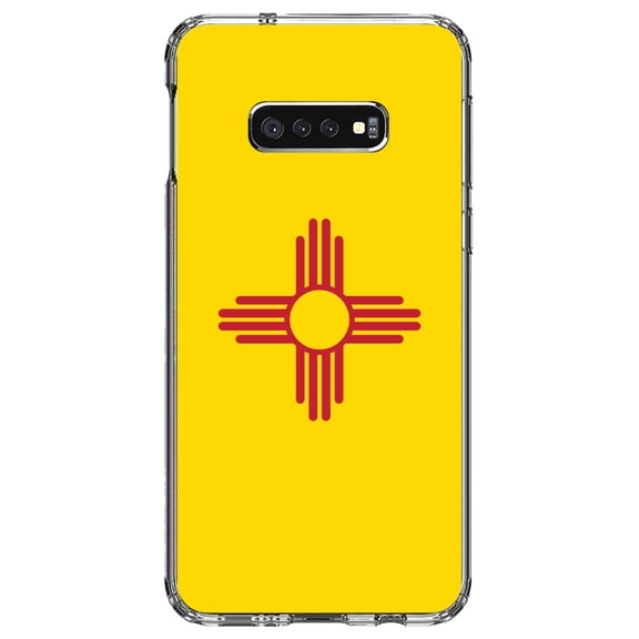 DistinctInk Clear Shockproof Hybrid Case for Samsung Galaxy S10e (5.8" Screen) - TPU Bumper, Acrylic Back, Tempered Glass Screen Protector - New Mexico State Flag - US State Flag