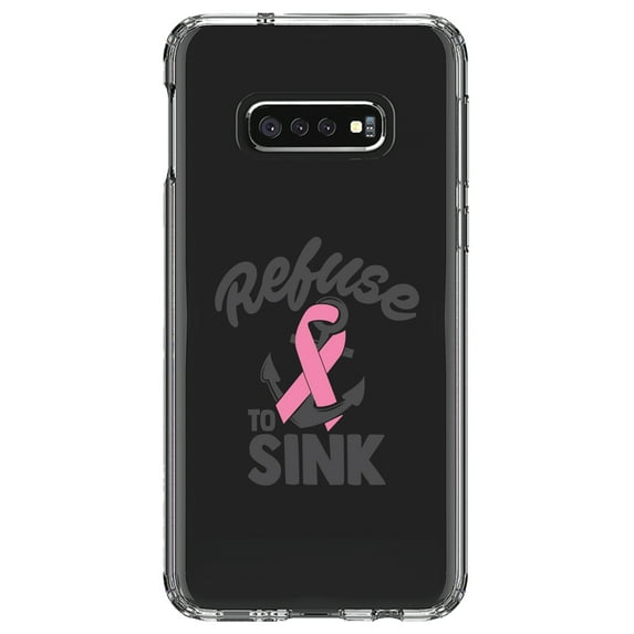 DistinctInk Clear Shockproof Hybrid Case for Samsung Galaxy S10e (5.8" Screen) - TPU Bumper Acrylic Back Tempered Glass Screen Protector - Pink Ribbon Cancer - Refuse to Sink Anchor