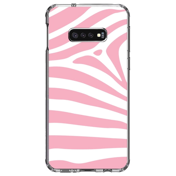 DistinctInk Clear Shockproof Hybrid Case for Samsung Galaxy S10e (5.8" Screen) - TPU Bumper, Acrylic Back, Tempered Glass Screen Protector - Pink & White Zebra Skin Stripes