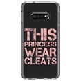 thumbnail image 1 of DistinctInk Clear Shockproof Hybrid Case for Samsung Galaxy S10e (5.8" Screen) - TPU Bumper Acrylic Back Tempered Glass Screen Protector - This Princess Wear Cleats, 1 of 2