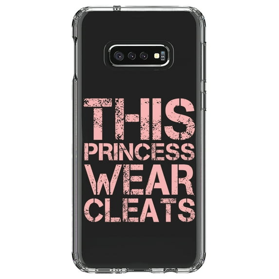 DistinctInk Clear Shockproof Hybrid Case for Samsung Galaxy S10e (5.8" Screen) - TPU Bumper Acrylic Back Tempered Glass Screen Protector - This Princess Wear Cleats