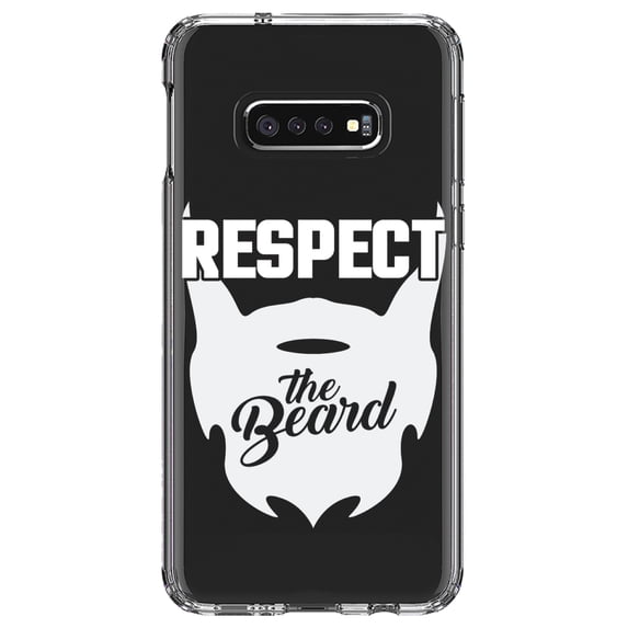 DistinctInk Clear Shockproof Hybrid Case for Samsung Galaxy S10e (5.8" Screen) - TPU Bumper Acrylic Back Tempered Glass Screen Protector - Respect the Beard