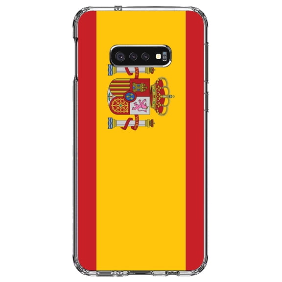 DistinctInk Clear Shockproof Hybrid Case for Samsung Galaxy S10e (5.8" Screen) - TPU Bumper, Acrylic Back, Tempered Glass Screen Protector - Spain Spanish Flag Red Yellow - Spain