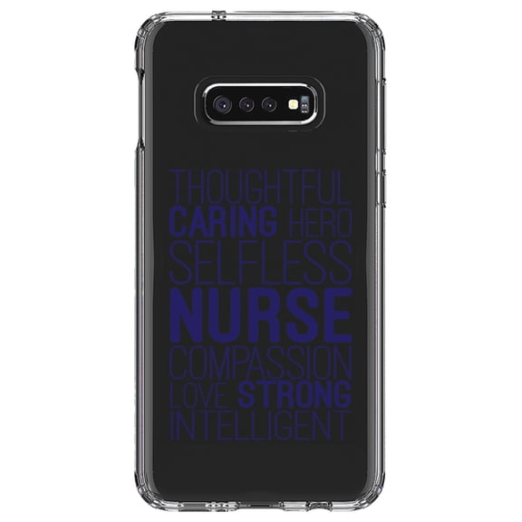 DistinctInk Clear Shockproof Hybrid Case for Samsung Galaxy S10e (5.8" Screen) - TPU Bumper Acrylic Back Tempered Glass Screen Protector - Thoughtful Caring Hero Selfless Nurse