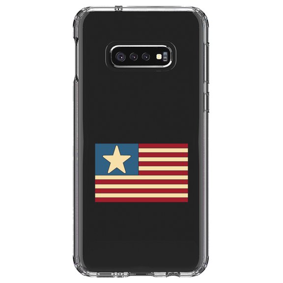 DistinctInk Clear Shockproof Hybrid Case for Samsung Galaxy S10e (5.8" Screen) - TPU Bumper Acrylic Back Tempered Glass Screen Protector - USA Single Star Flag Red White & Blue