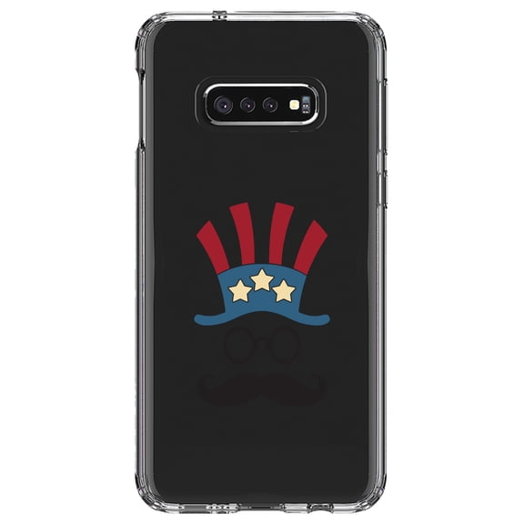 DistinctInk Clear Shockproof Hybrid Case for Samsung Galaxy S10e (5.8" Screen) - TPU Bumper Acrylic Back Tempered Glass Screen Protector - Uncle Sam Cartoon USA Patriotic