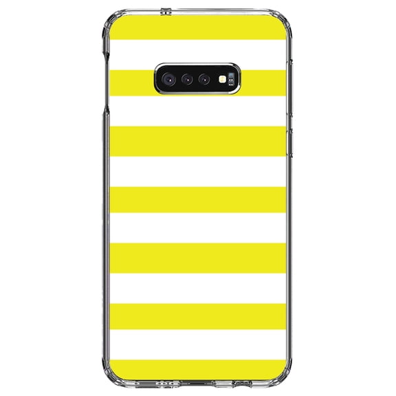 DistinctInk Clear Shockproof Hybrid Case for Samsung Galaxy S10e (5.8" Screen) - TPU Bumper, Acrylic Back, Tempered Glass Screen Protector - Yellow & White Bold Horizontal Stripes