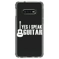 thumbnail image 1 of DistinctInk Clear Shockproof Hybrid Case for Samsung Galaxy S10e (5.8" Screen) - TPU Bumper Acrylic Back Tempered Glass Screen Protector - Yes I Speak Guitar, 1 of 2