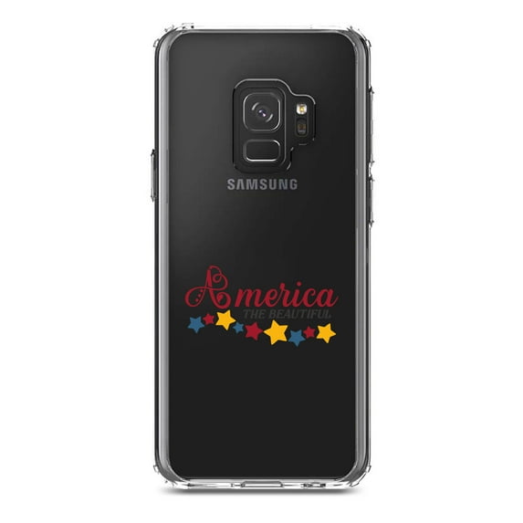 DistinctInk Clear Shockproof Hybrid Case for Samsung Galaxy S9 (5.8" Screen) - TPU Bumper Acrylic Back Tempered Glass Screen Protector - America the Beautiful Stars