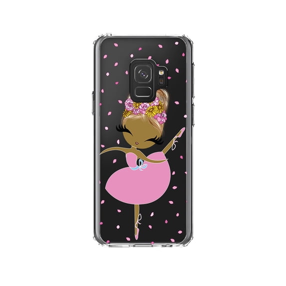 DistinctInk Clear Shockproof Hybrid Case for Samsung Galaxy S9 (5.8" Screen) - TPU Bumper, Acrylic Back, Tempered Glass Screen Protector - Ballerina Dancing in Flower Petals