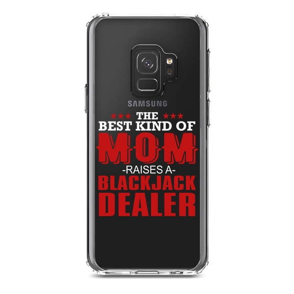 DistinctInk Clear Shockproof Hybrid Case for Samsung Galaxy S9 (5.8" Screen) - TPU Bumper Acrylic Back Tempered Glass Screen Protector - Best Mom Raises a Blackjack Dealer