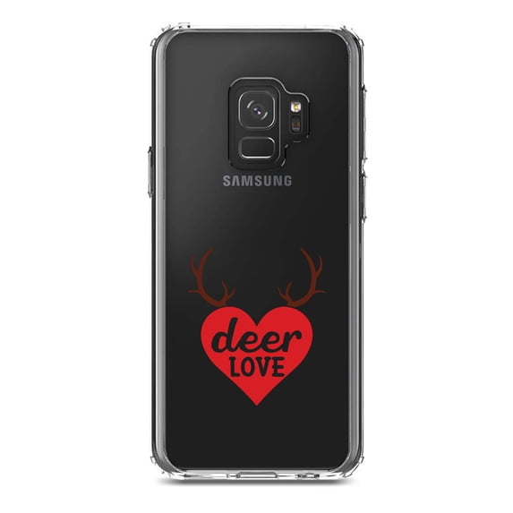 DistinctInk Clear Shockproof Hybrid Case for Samsung Galaxy S9 (5.8" Screen) - TPU Bumper Acrylic Back Tempered Glass Screen Protector - Deer Love - Red Antlers