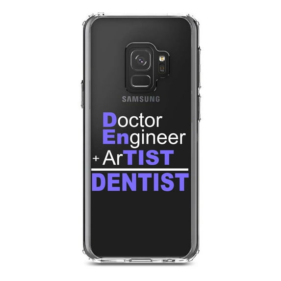 DistinctInk Clear Shockproof Hybrid Case for Samsung Galaxy S9 (5.8" Screen) - TPU Bumper Acrylic Back Tempered Glass Screen Protector - Doctor Engineer + Artist = Dentist