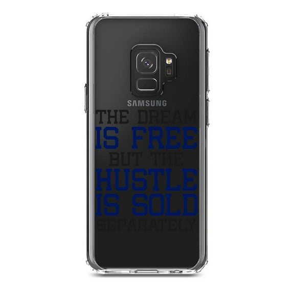 DistinctInk Clear Shockproof Hybrid Case for Samsung Galaxy S9 (5.8" Screen) - TPU Bumper Acrylic Back Tempered Glass Screen Protector - The Dream is Free Hustle Sold Separately