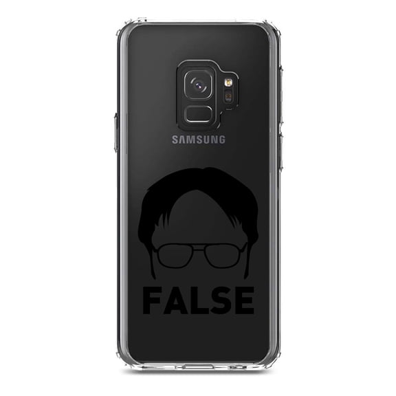 DistinctInk Clear Shockproof Hybrid Case for Samsung Galaxy S9 (5.8" Screen) - TPU Bumper Acrylic Back Tempered Glass Screen Protector - Dwight Silhouette - FALSE