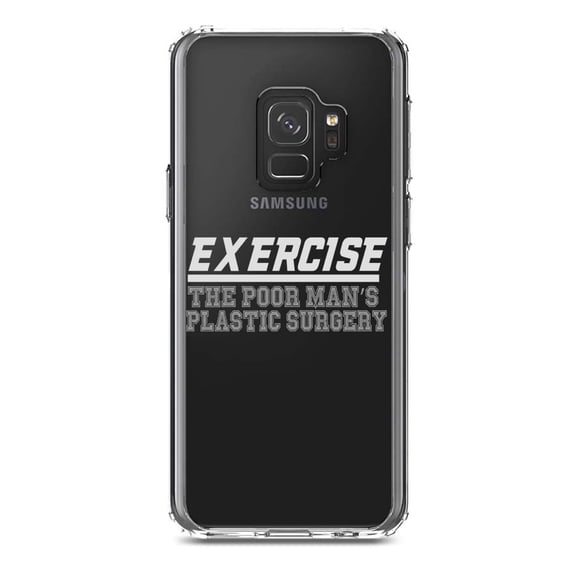 DistinctInk Clear Shockproof Hybrid Case for Samsung Galaxy S9 (5.8" Screen) - TPU Bumper Acrylic Back Tempered Glass Screen Protector - Exercise The Poor Man's Plastic Surgery