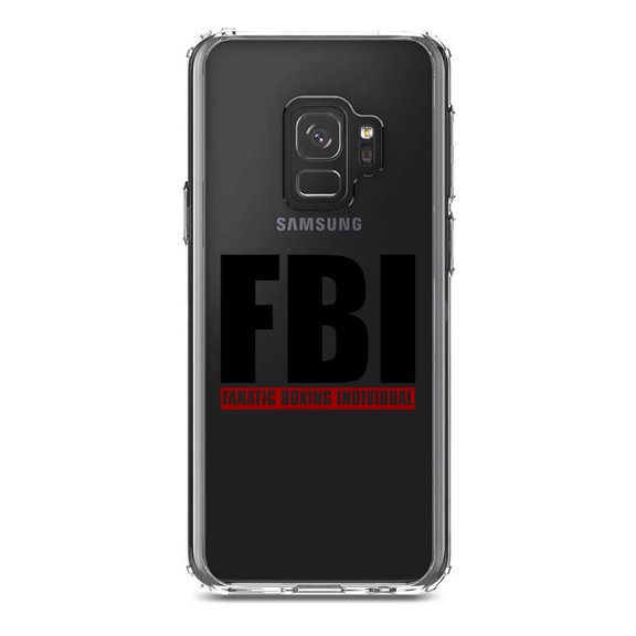 DistinctInk Clear Shockproof Hybrid Case for Samsung Galaxy S9 (5.8" Screen) - TPU Bumper Acrylic Back Tempered Glass Screen Protector - FBI Fanatic Boxing Individual