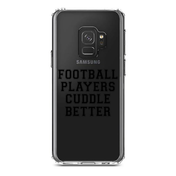 DistinctInk Clear Shockproof Hybrid Case for Samsung Galaxy S9 (5.8" Screen) - TPU Bumper Acrylic Back Tempered Glass Screen Protector - Football Players Cuddle Better