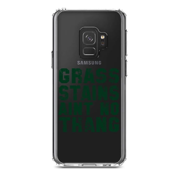 DistinctInk Clear Shockproof Hybrid Case for Samsung Galaxy S9 (5.8" Screen) - TPU Bumper Acrylic Back Tempered Glass Screen Protector - Grass Stains Ain't No Thang