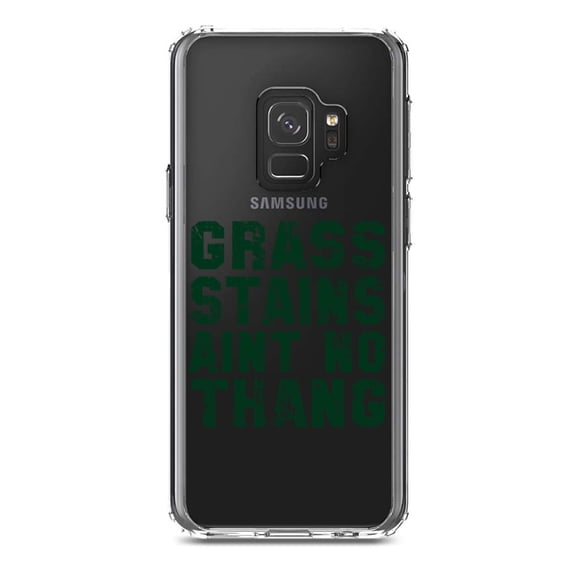 DistinctInk Clear Shockproof Hybrid Case for Samsung Galaxy S9 (5.8" Screen) - TPU Bumper Acrylic Back Tempered Glass Screen Protector - Grass Stains Ain't No Thang