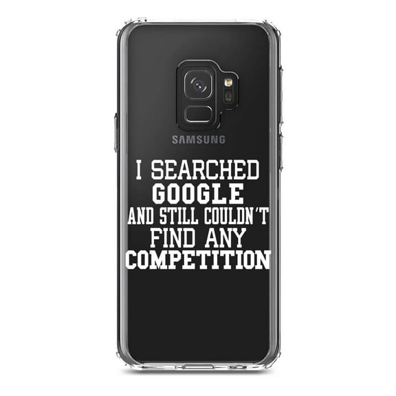 DistinctInk Clear Shockproof Hybrid Case for Samsung Galaxy S9 (5.8" Screen) - TPU Bumper Acrylic Back Tempered Glass Screen Protector - I Searched and Couldn't Find Competition