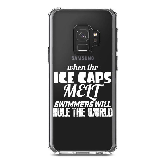 DistinctInk Clear Shockproof Hybrid Case for Samsung Galaxy S9 (5.8" Screen) - TPU Bumper Acrylic Back Tempered Glass Screen Protector - When Ice Caps Melt Swimmer Rule the World