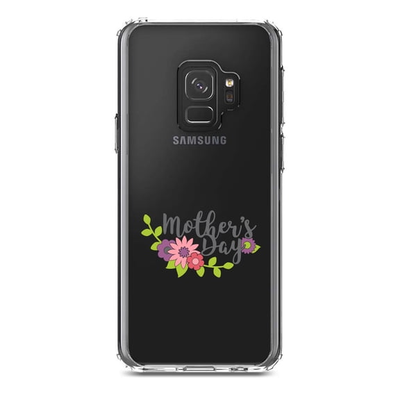 DistinctInk Clear Shockproof Hybrid Case for Samsung Galaxy S9 (5.8" Screen) - TPU Bumper Acrylic Back Tempered Glass Screen Protector - Mother's Day - Pink Purple Flowers