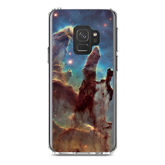 DistinctInk Clear Shockproof Hybrid Case for Samsung Galaxy S9 (5.8" Screen) - TPU Bumper, Acrylic Back, Tempered Glass Screen Protector - Pillars of Creation - Astronomy