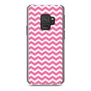 DistinctInk Clear Shockproof Hybrid Case for Samsung Galaxy S9 5.8" Screen - TPU Bumper, Acrylic Back, Tempered Glass Screen Protector - Pink White Stripes Wave - Stripes Pattern