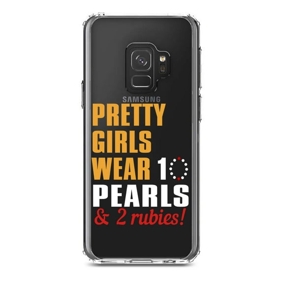 DistinctInk Clear Shockproof Hybrid Case for Samsung Galaxy S9 (5.8" Screen) - TPU Bumper Acrylic Back Tempered Glass Screen Protector - Pretty Girls Wear 10 Pearls 2 Rubies