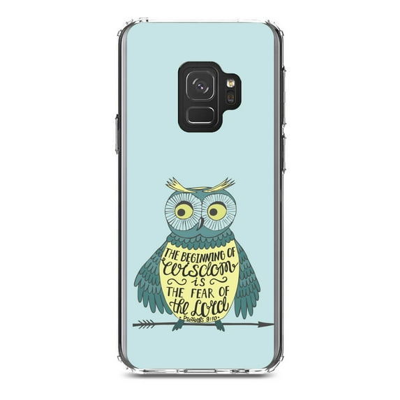 DistinctInk Clear Shockproof Hybrid Case for Samsung Galaxy S9 (5.8" Screen) - TPU Bumper, Acrylic Back, Tempered Glass Screen Protector - Proverbs 9:10 - Beginning of Wisdom is Fear of Lord