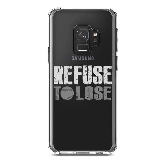 DistinctInk Clear Shockproof Hybrid Case for Samsung Galaxy S9 (5.8" Screen) - TPU Bumper Acrylic Back Tempered Glass Screen Protector - Refuse to Lose Baseball