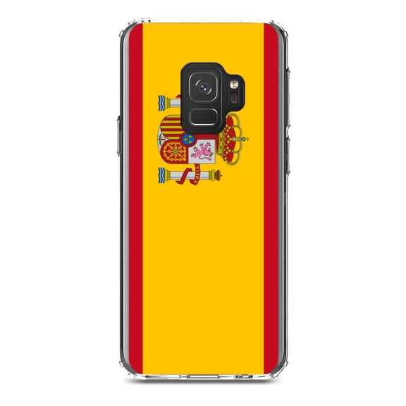DistinctInk Clear Shockproof Hybrid Case for Samsung Galaxy S9 (5.8" Screen) - TPU Bumper, Acrylic Back, Tempered Glass Screen Protector - Spain Spanish Flag Red Yellow - Spain